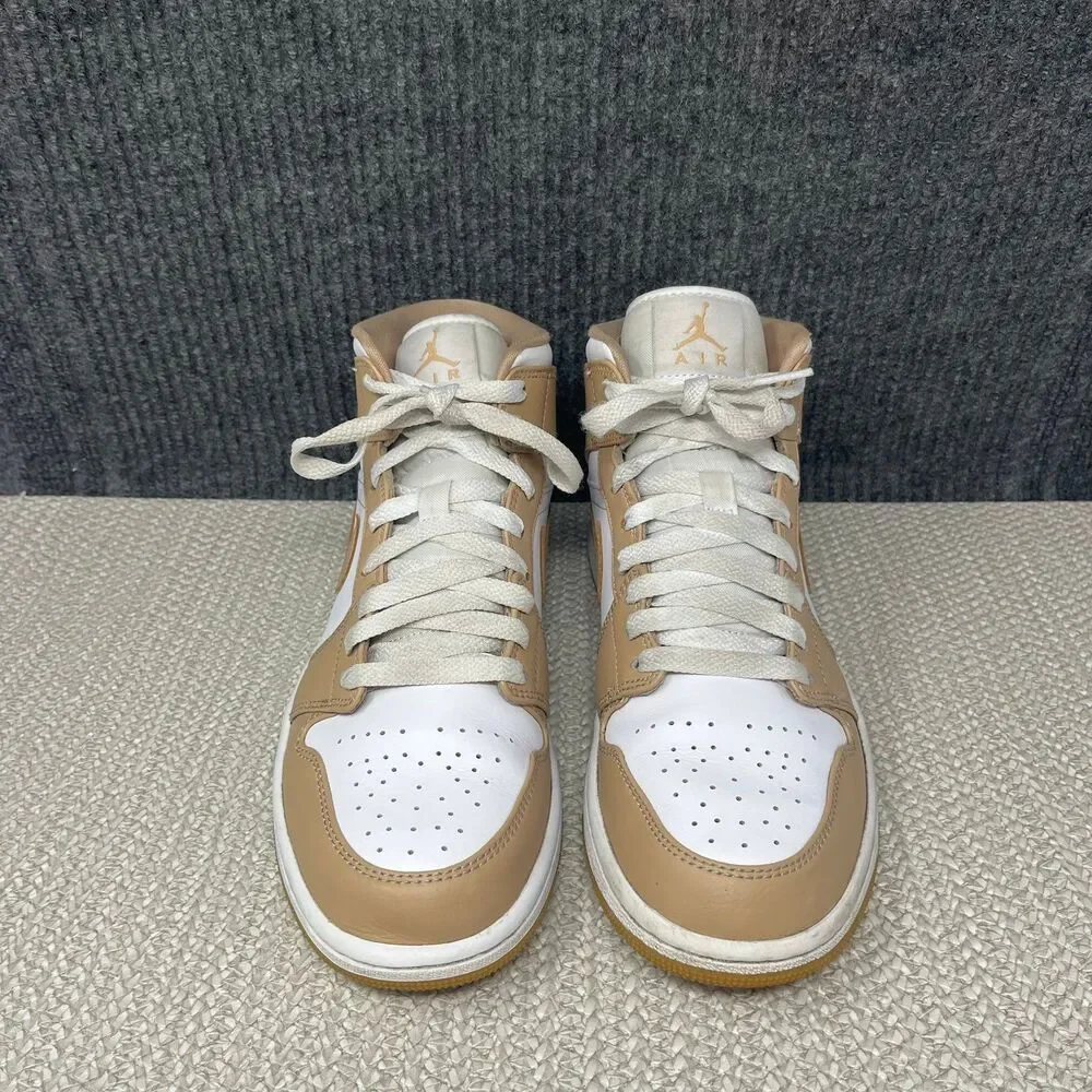 Nike Air Jordan 1 Mid Tan Gum White Athletic Shoes Mens 8.5 554724-271